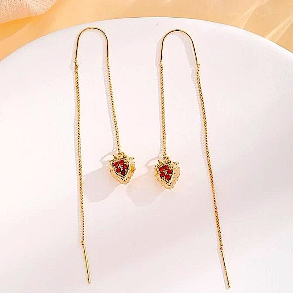 Strawberry Gold Plated Threader Earrings